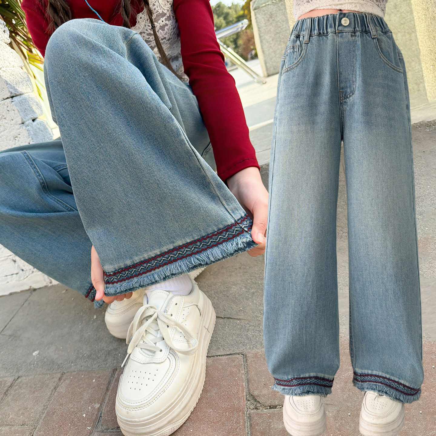 女童复古直筒牛仔阔腿裤2026新款中大童春装宽松毛边长裤学生裤子,童装/婴儿装/亲子装,儿童牛仔裤,淘宝优惠券,粉丝福利购,淘宝优惠卷