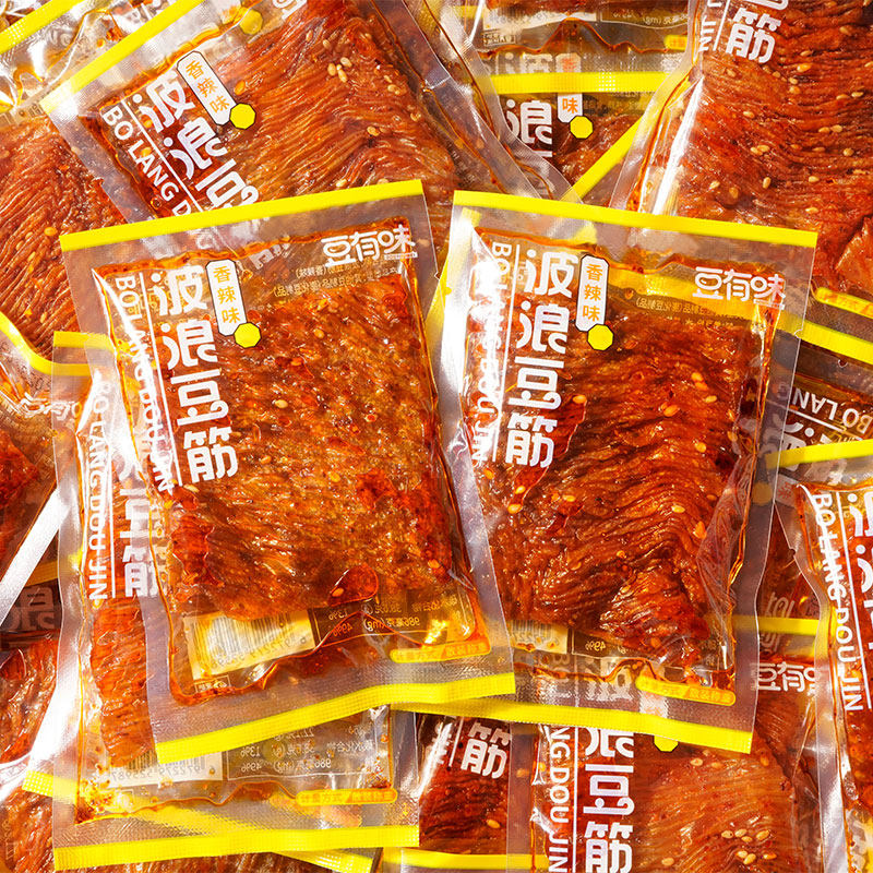 魔鬼辣片波浪豆筋豆皮辣条吃的麻辣零食小吃豆制品网红辣条解馋