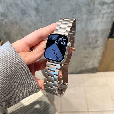 三珠不锈钢适用华强北s10手表表带98金属苹果appleiwatch11女高级