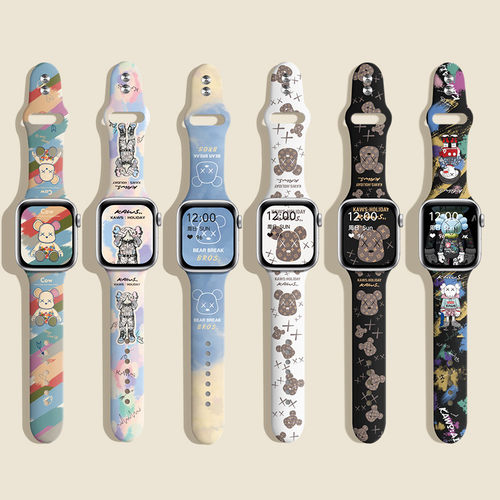适用苹果S11手表带iwatch10表带applewatch9印花S8硅胶S7腕带可爱
