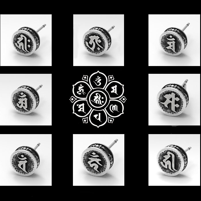 手午原创|纯银种子字耳钉八神梵文金刚杵菩萨925不动明王