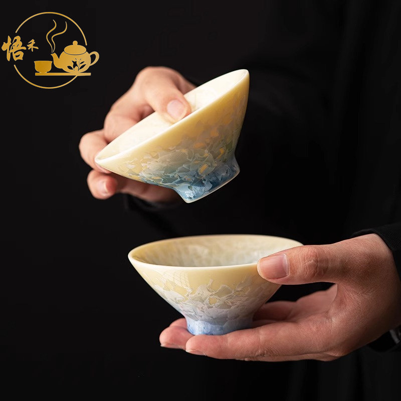 悟禾丨窑变主人杯单杯人专用茶杯结晶釉斗笠杯陶瓷品茗杯功夫茶具