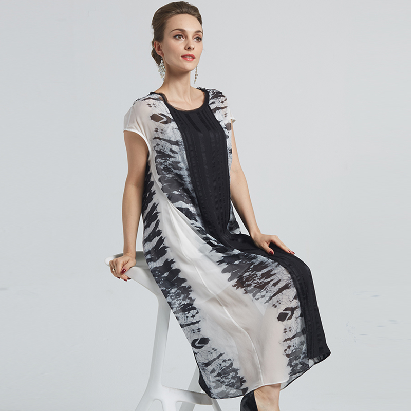 欧美时尚真丝连衣裙夏款桑蚕丝宽松优雅淑女端庄大气断码清仓