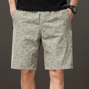 夏季薄款沙滩中裤子男士宽松休闲短裤纯棉百搭潮牌直筒外穿五分裤