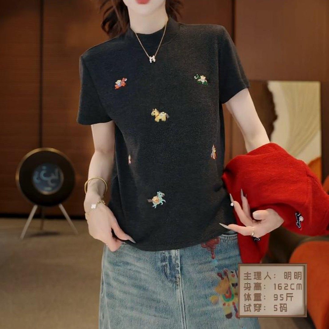 时尚重工刺绣磨毛短袖t恤女2026春季新款百搭宽松显瘦大码上衣,女装/女士精品,大码内搭,淘宝优惠券,粉丝福利购,淘宝优惠卷