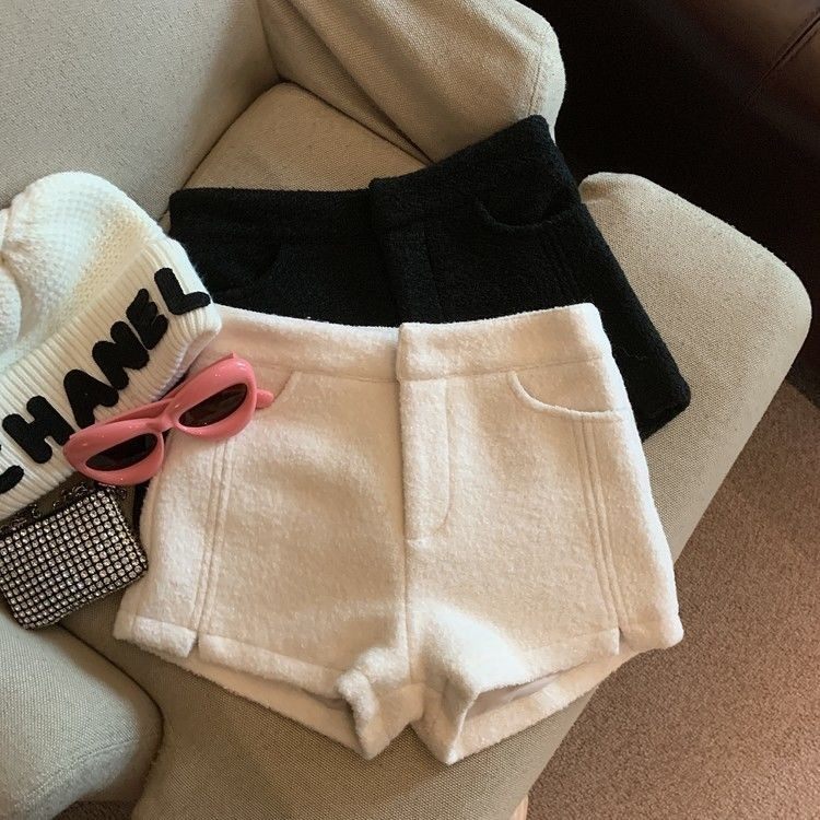 2024年秋冬新款气质复古高腰毛呢短裤女气质百搭显瘦直筒裤,男装,短裤,淘宝优惠券,粉丝福利购,淘宝优惠卷