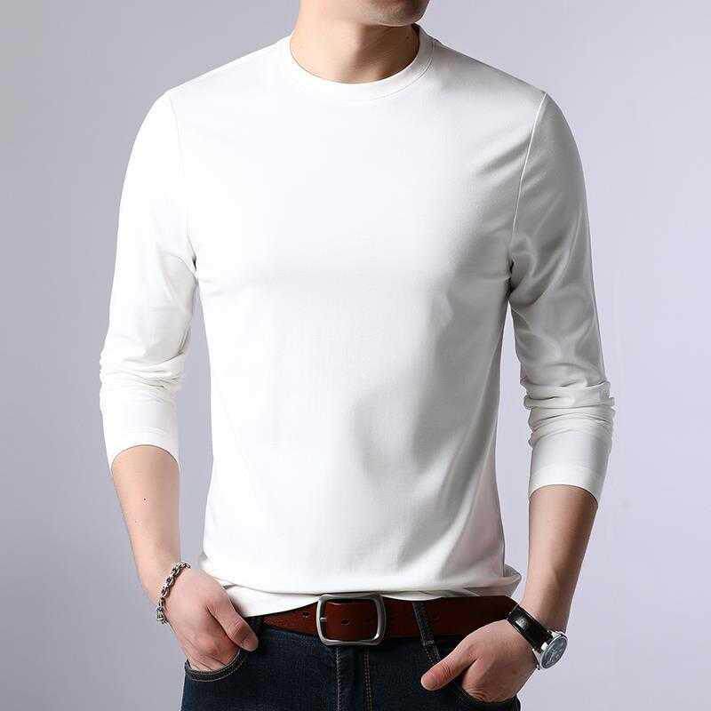 白小t长袖圆领白色纯棉t恤男体恤衫内搭打底长t纯白t桖白小丅