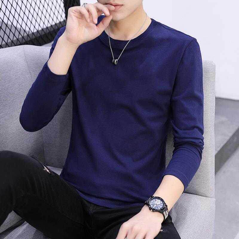 长袖t恤男士纯色韩版春夏季男装上衣服纯棉打底衫潮流内搭白体桖