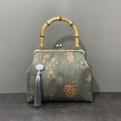 烫金香云纱复古中国风配旗袍汉服手提包真竹节口金包手工自制材料