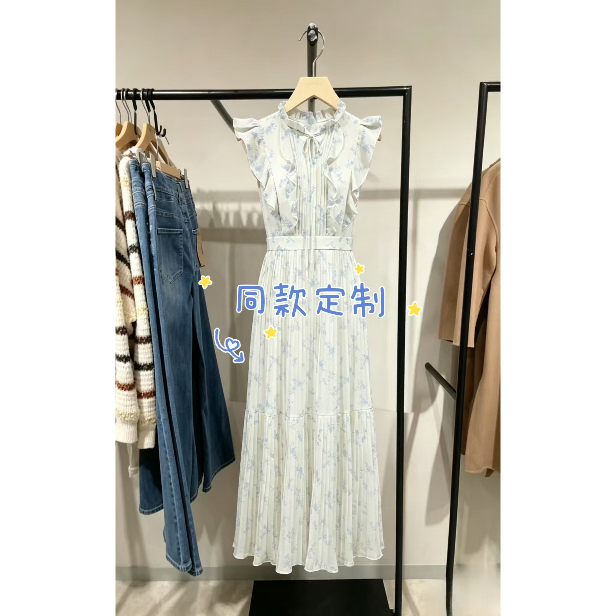 时尚女装连衣裙2026夏季新款荷叶边收腰印花茶歇裙32627A017_GU
