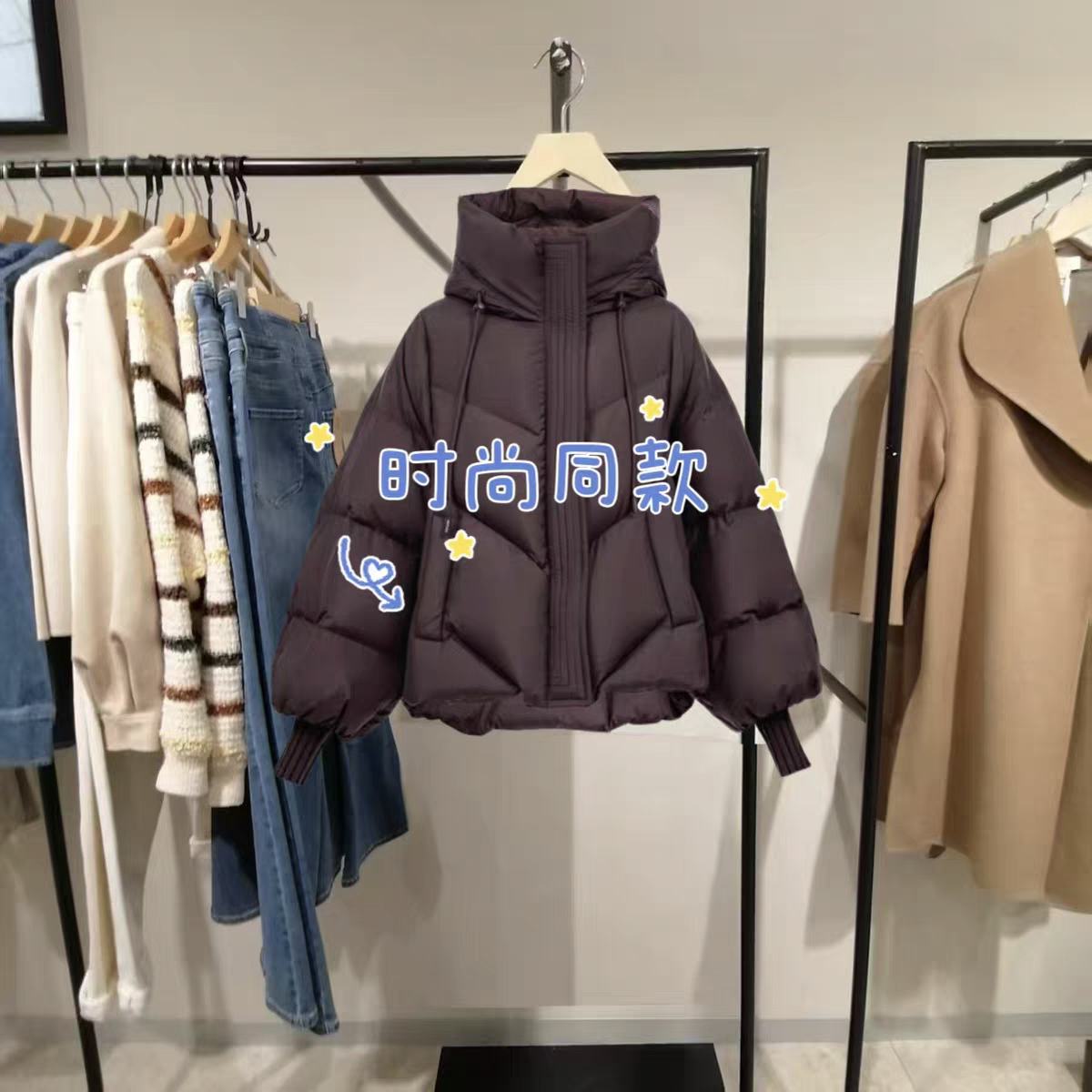 时尚女装25年冬新气质百搭连帽短款90白鸭绒羽绒服-325423030-AD