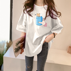 Official map real price cotton large women's 2021 spring and summer cartoon printed round neck short sleeve T-shirt for women