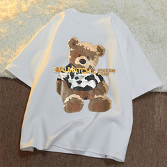 實拍實價 M-5XL純棉大碼女裝2021夏裝小熊印花圓領短袖T恤