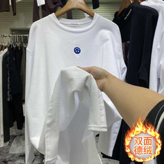 Official picture real price double sided thickened de velvet 2020 winter wear smiling face printing loose slit long sleeve T-shirt for women