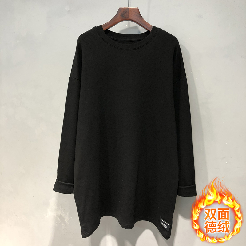 Official picture real price double sided thickened denim 2020 winter wear new loose solid color round neck long sleeve T-shirt for women