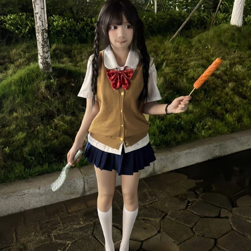 jk制服针织衫浅灰薄款开衫马甲短袖衬衫叠穿绀色短裙正版原创套装