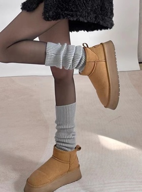 深浅灰色袜套针织拼色腿套秋冬雪地靴袜子堆堆袜40cm推推袜女套袜