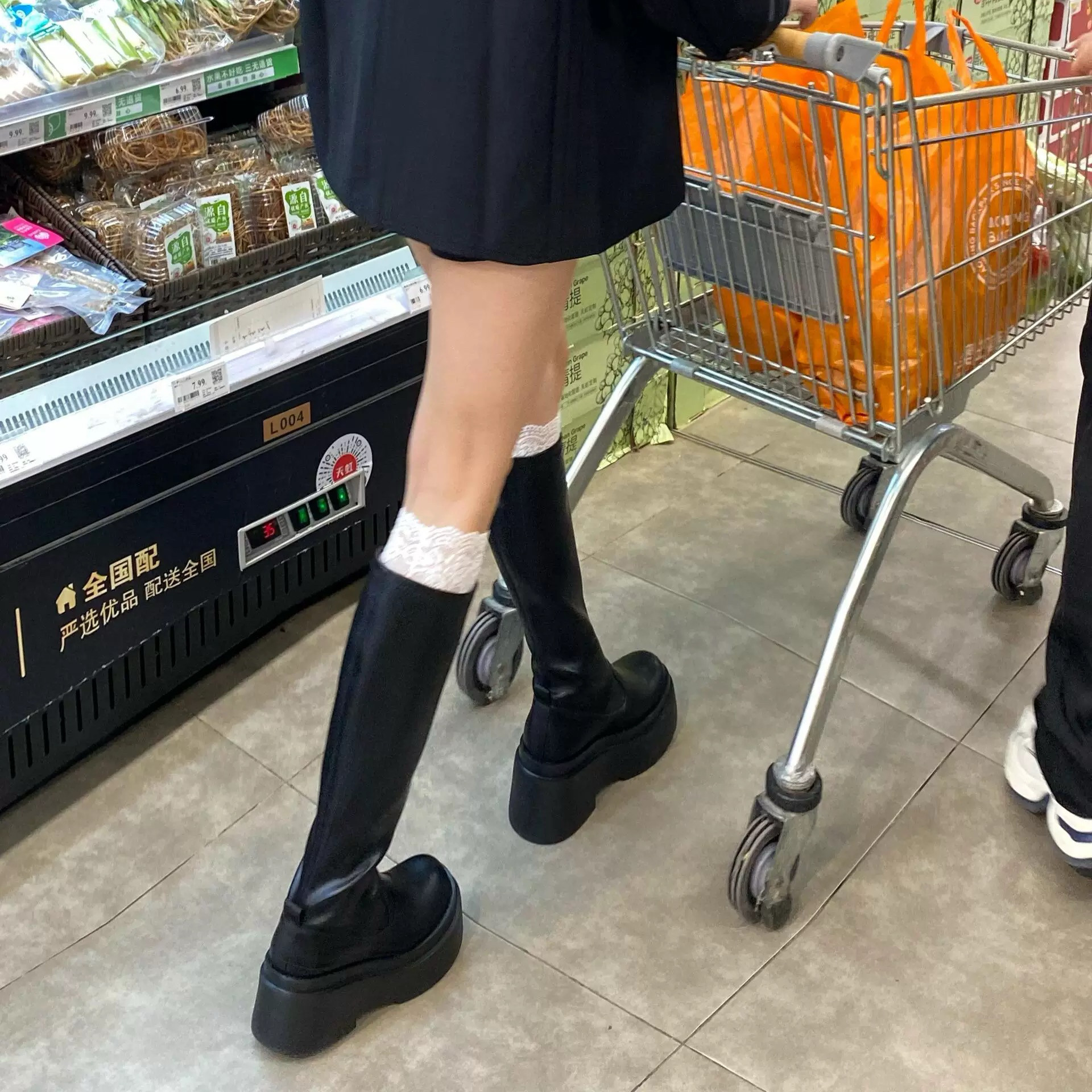 蕾丝花边小腿袜子女春秋配靴子