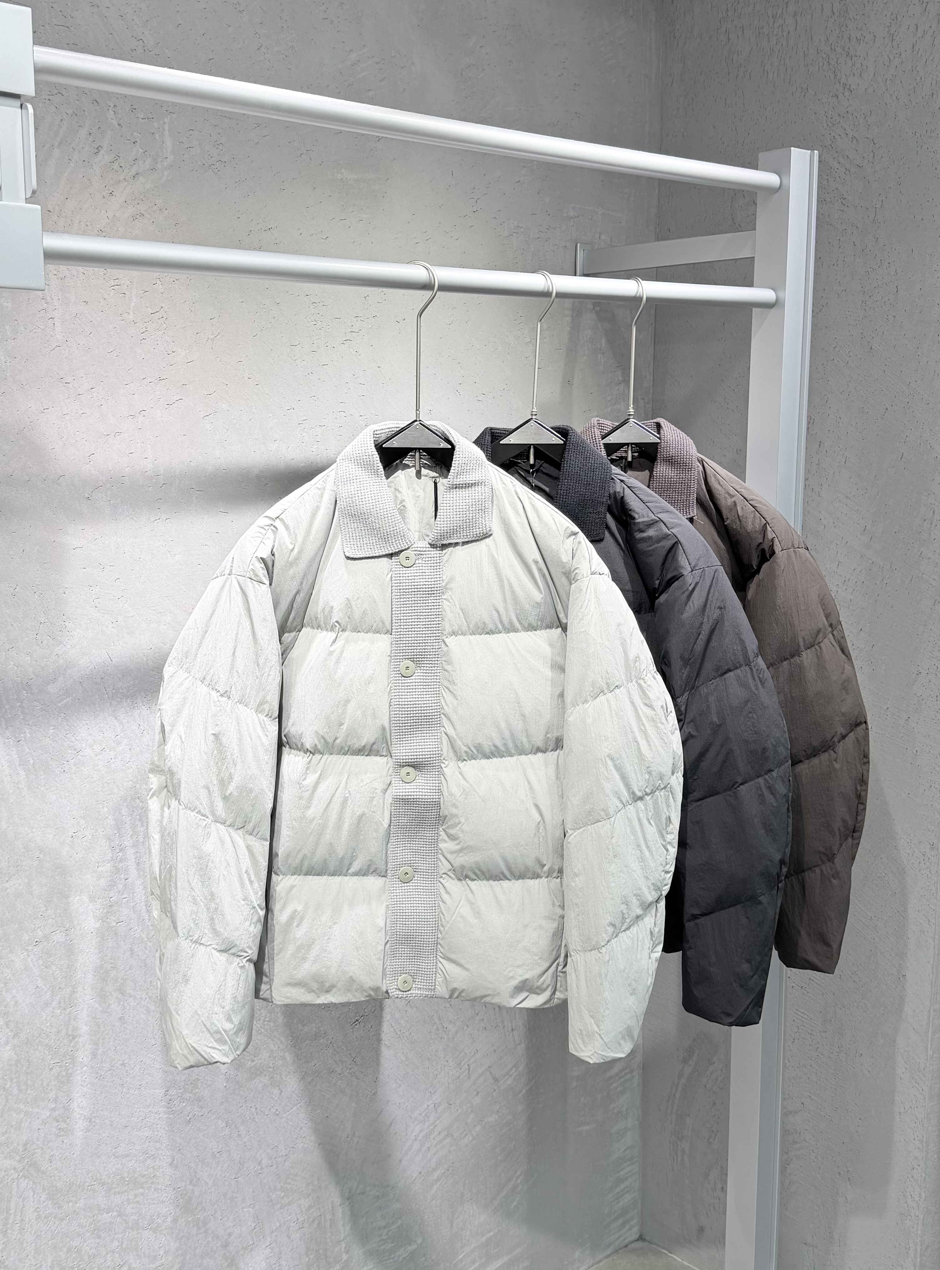 冬季新款90白鸭绒针织拼接翻领羽绒服男日系短款加厚保暖羽绒上衣