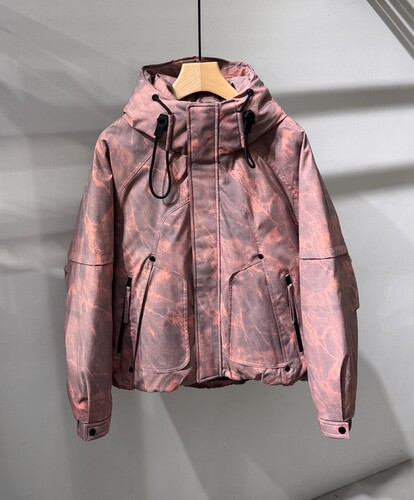 冬季新款男士连帽羽绒服潮流百搭宽松印花加厚保暖扎染羽绒冲锋衣