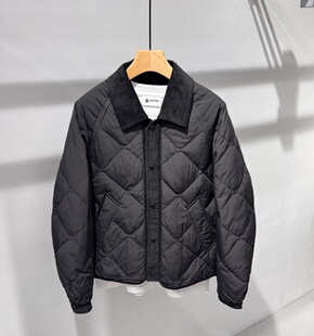冬季新款男士90白鸭绒翻领羽绒服美式菱形格设计轻薄羽绒上衣外套