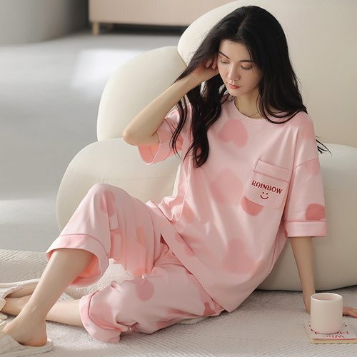 100%纯棉睡衣女春夏季短