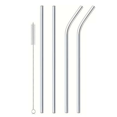 4Pcs Stainless Steel Straw with Cleaning Brush Drinking