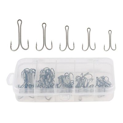 50pcs Long Shank Double Hook High Carbon Steel Crank Barbed