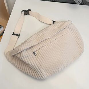 Corduroy Chest Bag Fanny Pack Solid Color Fashion Waist Bag