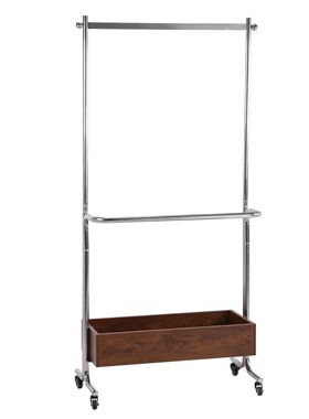 Small Clothes Rack With Wooden Storage Box Floor-Hanging
