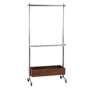 Small Clothes Rack With Wooden Storage Box Floor-Hanging