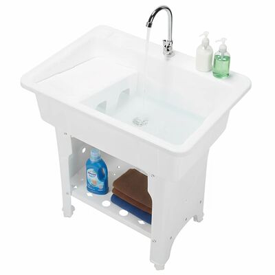 Freestanding Utility Sink W/ Washboard & Faucet Plastic