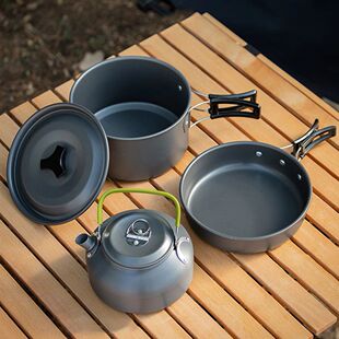 3PCS Camping Cookware Set Pot Pan Kettle Set Portable