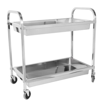 2-Tier Commercial Serving Cart with Handle and Wheels