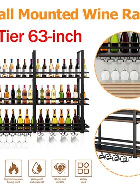 3 Tier Wine Bottles Display Shelf with Hanging Glass Holder