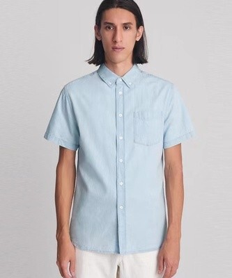 Saturdays nyc日系复古纯色棉牛仔水洗做旧短袖衬衫宽松 砖1000+