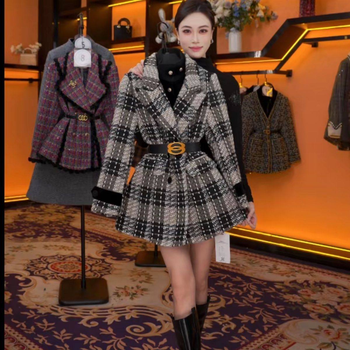 假两件秋冬气质小香风设计师中长款棉服加厚外套轻奢女 GS-57599