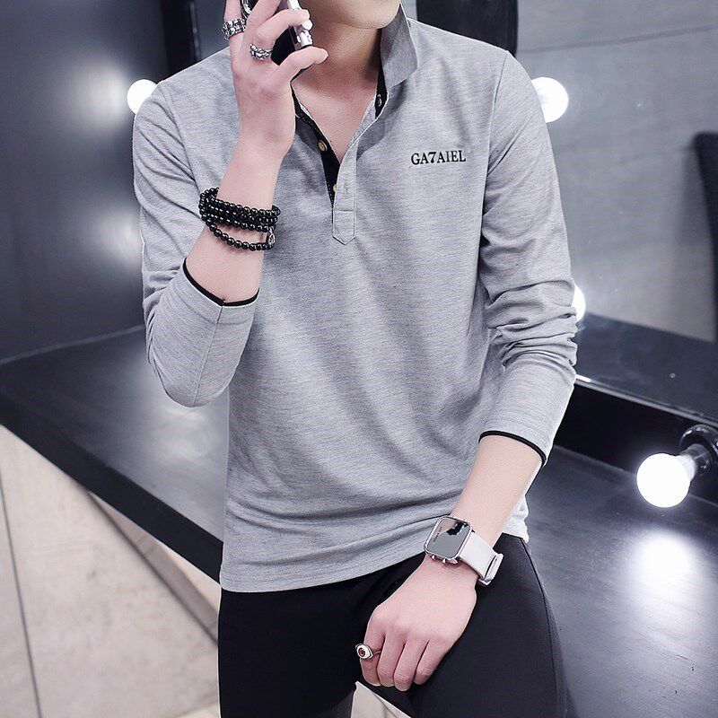 春季男士带领子长袖t恤青年韩版翻领扣子衣服男修身秋衣体恤小衫|msdalam kategori Pakaian Lelaki, baju-T - dari Buy2taobao.com untuk memberikan perkhidmatan ejen Taobao profesional membeli