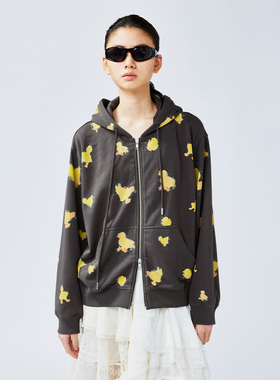 UOOYAA/乌丫2025春季新款“I”鸭连帽卫衣外套