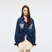 UOOYAA 「魔法花园」花丛飞鸟钉珠刺绣抽绳衬衫 乌丫2026春季 新款