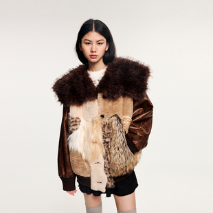 「奇幻精灵」毛毛拼接海军领棒球外套 新款 UOOYAA 乌丫2025冬季