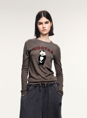 UOOYAA/乌丫2025冬季新款伤心熊猫提花套头毛衫