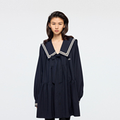 新款 UOOYAA 乌丫2026春季 精纺羊毛海军领连衣裙