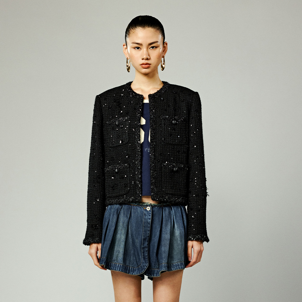 青春感花朵珠片小香风外套