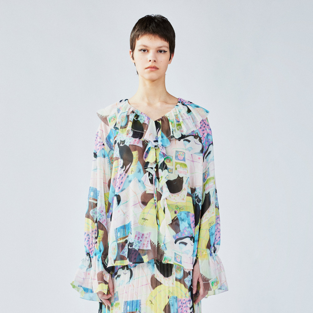 UOOYAA/乌丫我家的猫荷叶边衬衫