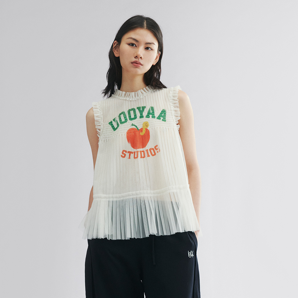 UOOYAA/乌丫网纱压褶梦幻背心