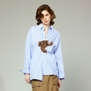 复古趣味萌宠条纹衬衫 岁月」经典 乌丫「天真 UOOYAA