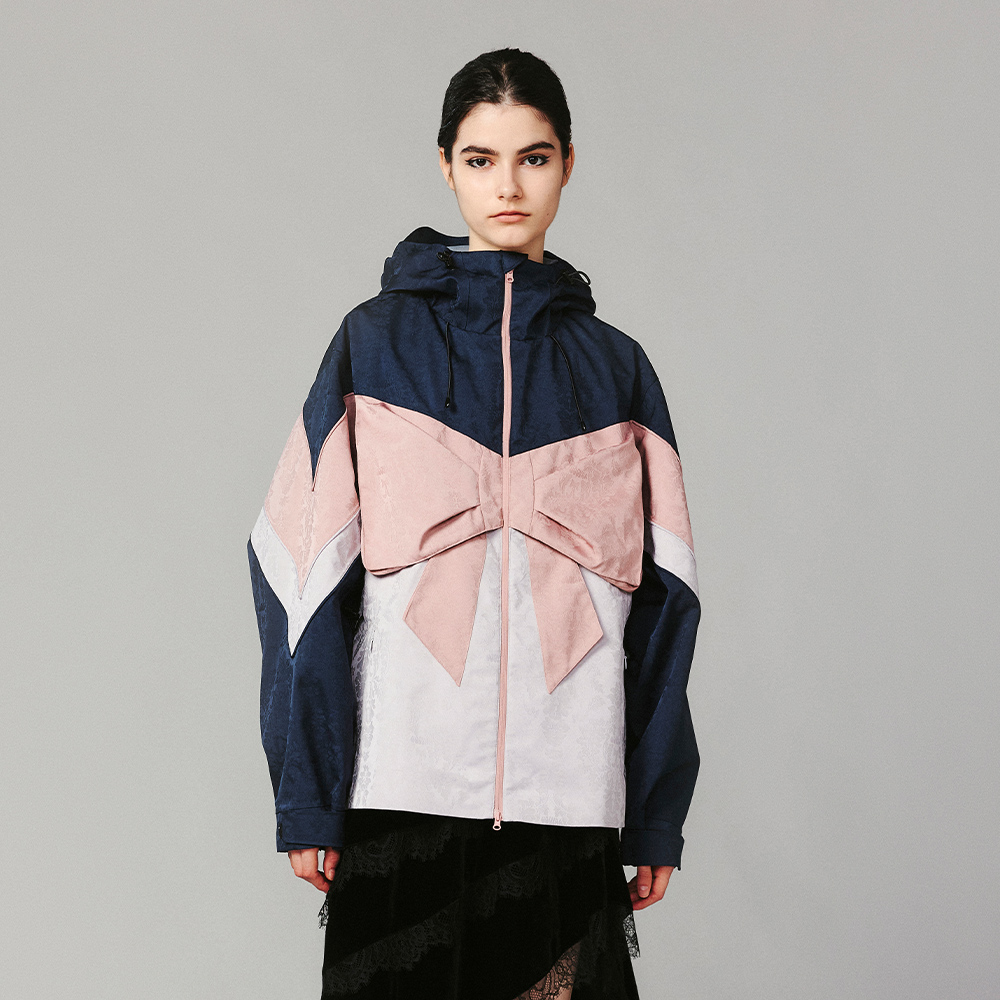 UOOYAA/乌丫拼色蝴蝶结羽绒服