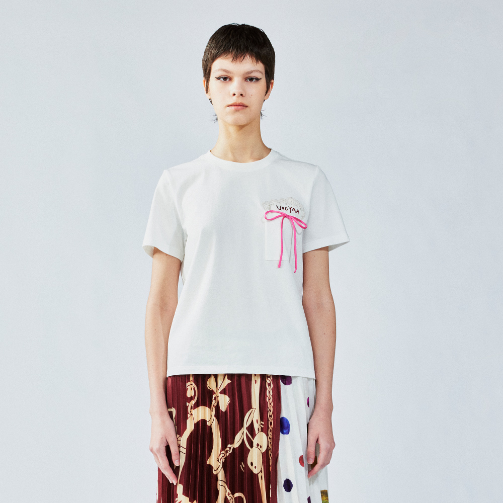 乌丫餐巾布口袋蝴蝶结T恤