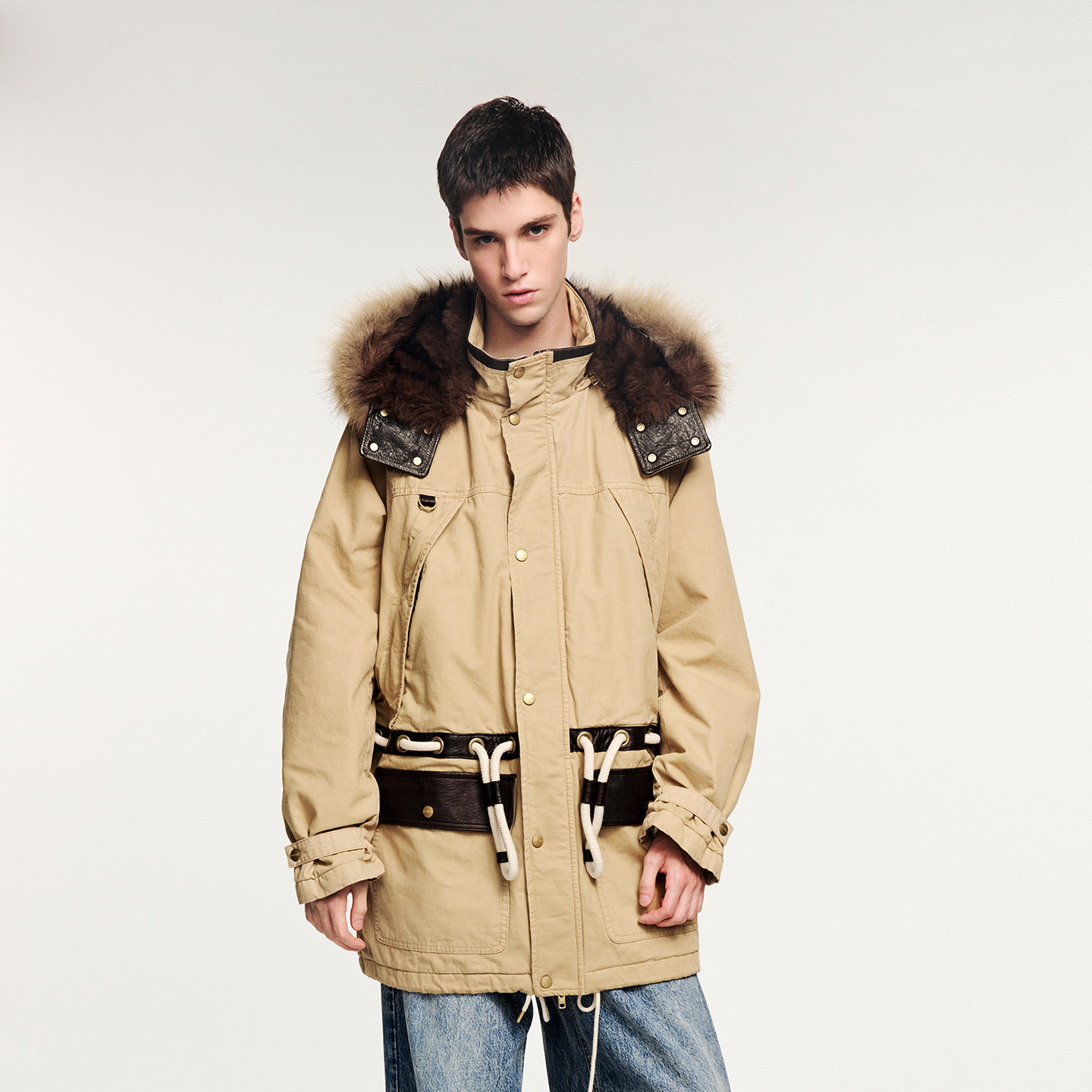 UOOYAA/乌丫真毛领派克棉服